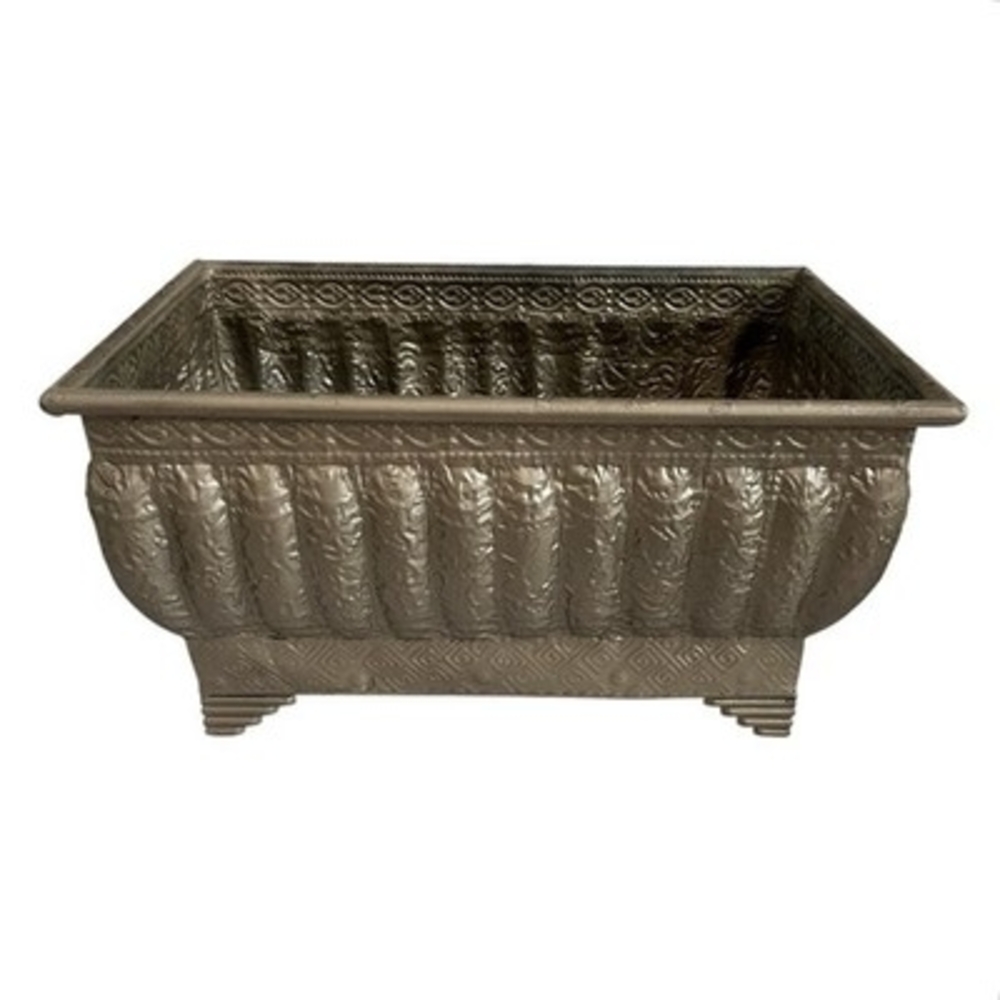 Vintage Brass Rectangular Footed Planter 18x15x10 Engraved Scalloped Jardiniere